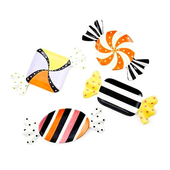 MACKENZIE-CHILDS Trick or Treat Candy Dessert Plates Set of 4 New - Picture 1 of 2